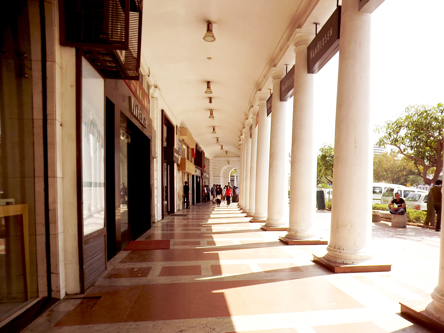 View of shops at Connaught Place in New Delhi, India