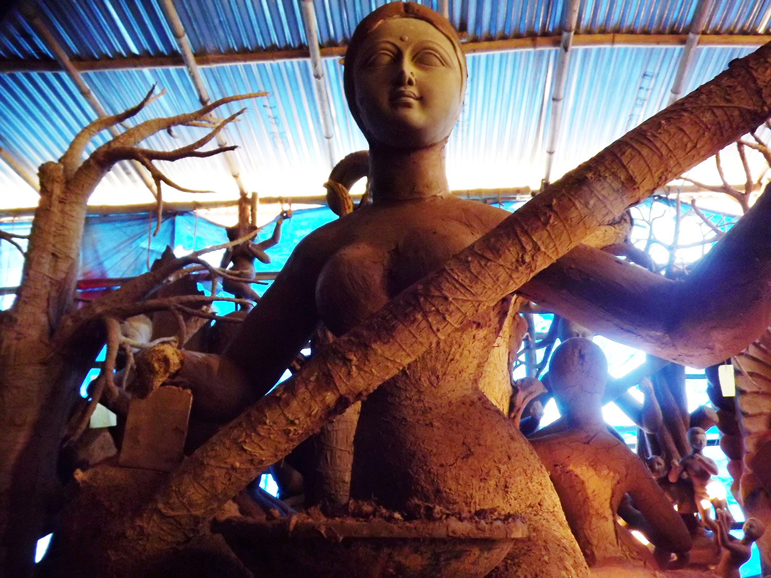 Mud sculpture of Saraswati in Ranchi, Jharkhand, India