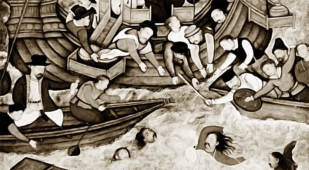 Painting of the murder of Bahadur Shah by the Portuguese