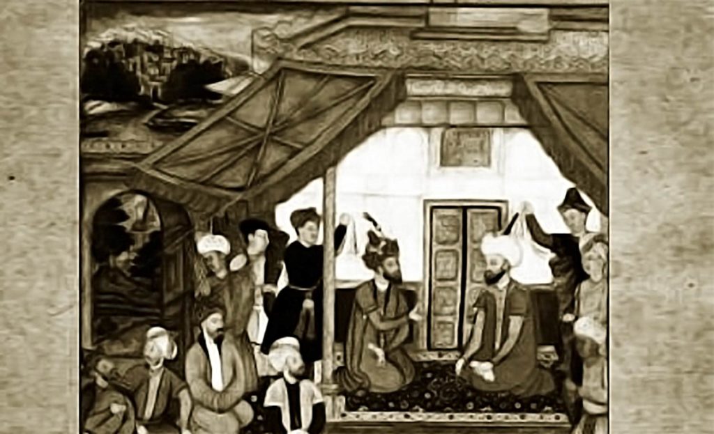 Painting Shah Tahmasp and Second Mughal emperor in Persia 15th Century