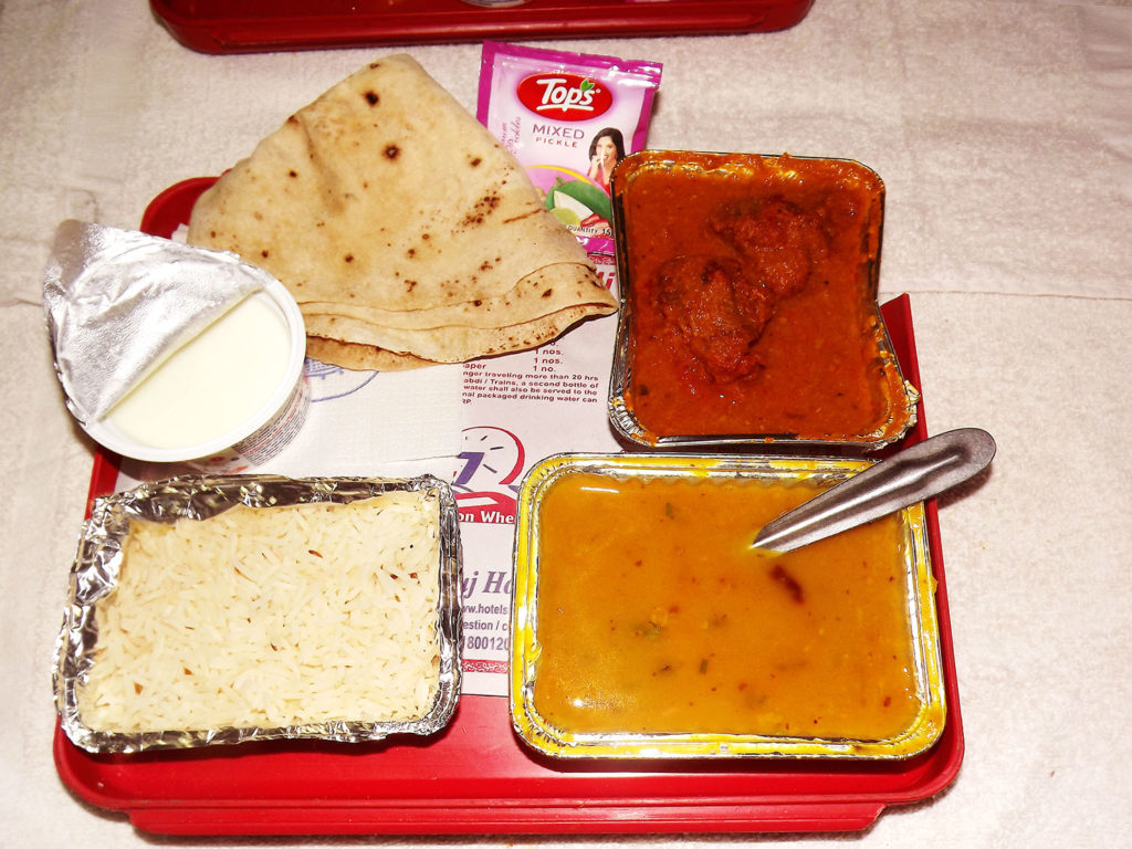 A Farbound.Net Photo showing the Dinner Tray onboartd the Ranchi-Rajdhani Ac 3 tire coach.