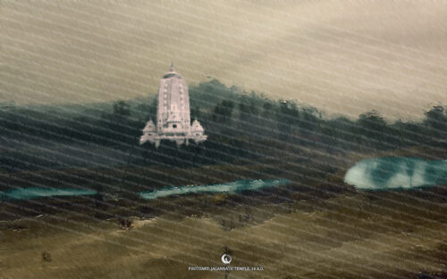 Farbound.Net Desktop Wallpaper: Showing a photo art representation of the Jagannath temple in Ranchi, Jharkhand, 16 AD. The temple is an authentic work of Kalingan architecture and modeled after the temple in Puri.