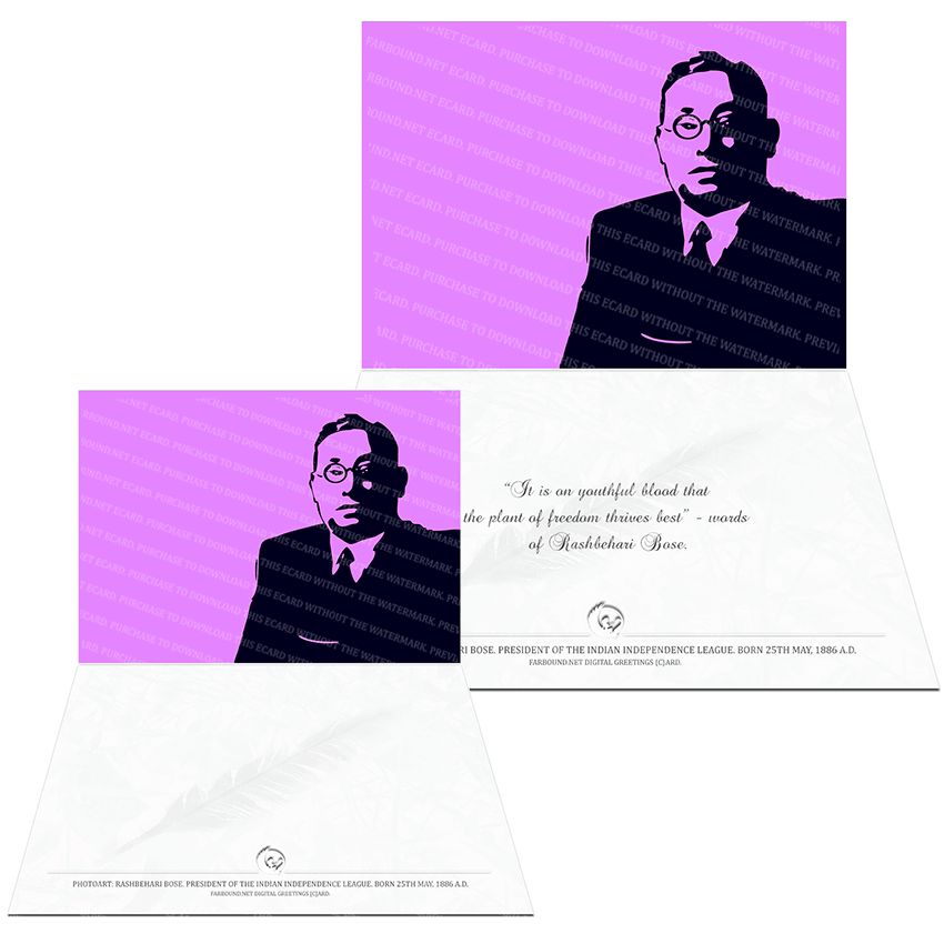 Farbound.Net Digital Greetings Card: Showing a photoart representation of Rashbehari Bose.