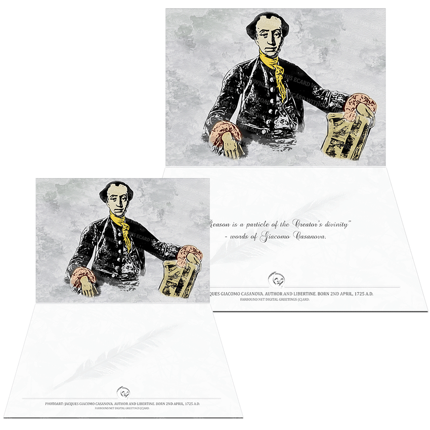 Farbound.Net Greetings Card: Showing a photoart representation of Jacques Giacomo Casanova.