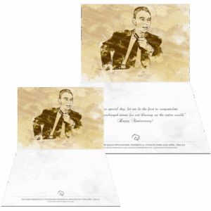 Farbound.Net Greetings Card: Showing a photoart representation of American Theoretical Physicist Robert J. Oppenheimer.