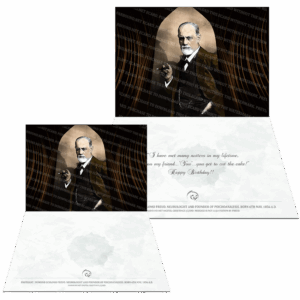 Farbound.Net Greetings Card: Showing a photoart representation of Neurologist Sigmund Schlmo Freud.