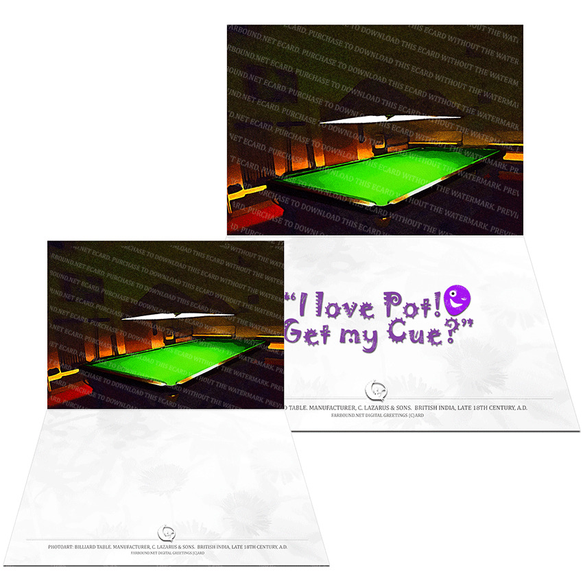 Farbound.Net Digital Greetings Card: Showing a photoart representation of a Billiard table by Clazarous and Sons 18th century.