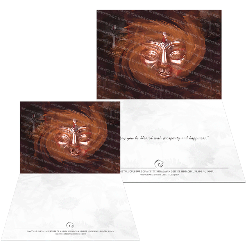 Farbound.Net Digital Greetings Card: Showing a photoart presentation of a metal sculpture of a Himalayan deity.