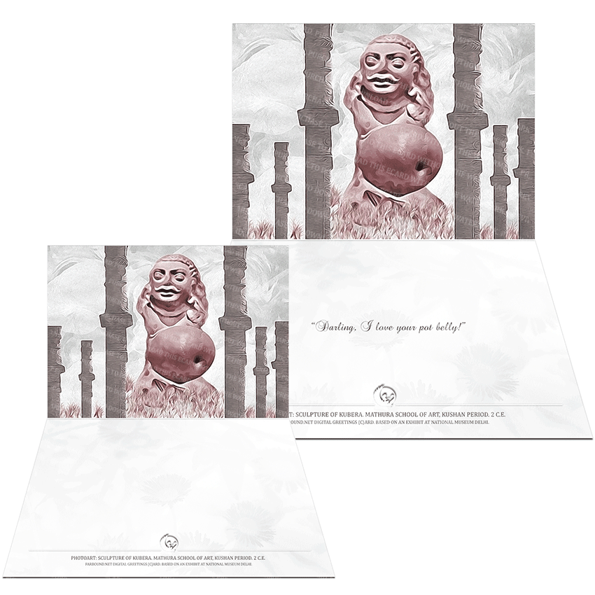 Farbound.Net Digital Greetings Card: Showing a photoart presentation of a sculpture of Kubera.