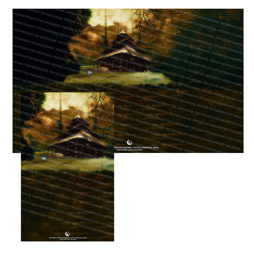 Farbound.Net Digital Wallpapers: Showing a photoart presentation of the temple of Hidimba.