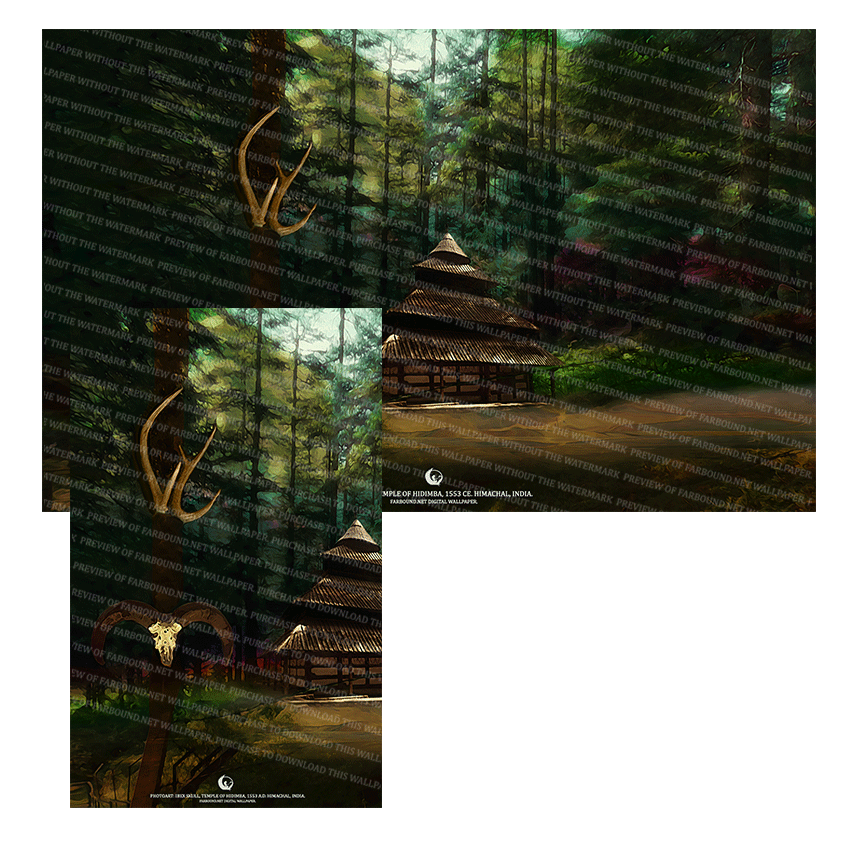 Farbound.Net Digital Wallpapers: Showing a photoart presentation of the temple of Hidimba.