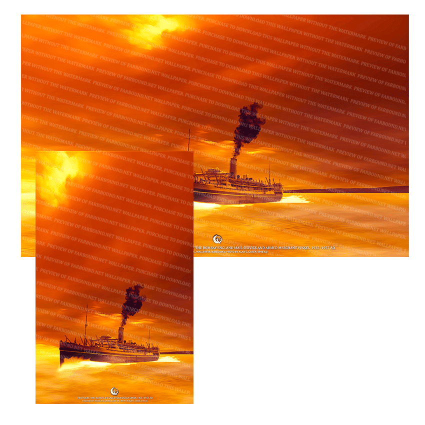 Farbound.Net Digital Wallpapers: Showing a photoart presentation of the HMS Ranchi, an Ocean liner and armed merchant vessel.