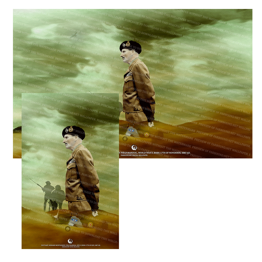 Farbound.Net Digital Wallpapers: Showing a photoart presentation of Bernard Montgomery.