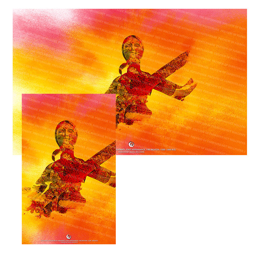 Farbound.Net Digital Wallpapers: Showing a photoart presentation of a sculpture of Saraswati.