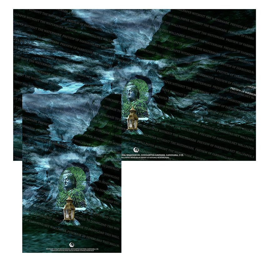 Farbound.Net Digital Wallpapers: Showing a photoart presentation of a sculpture of Buddha from Gandhara, 2 CE.