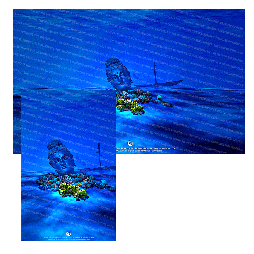 Farbound.Net Digital Wallpapers: Showing a photoart presentation of a sculpture of Buddha from Gandhara, 2 CE.