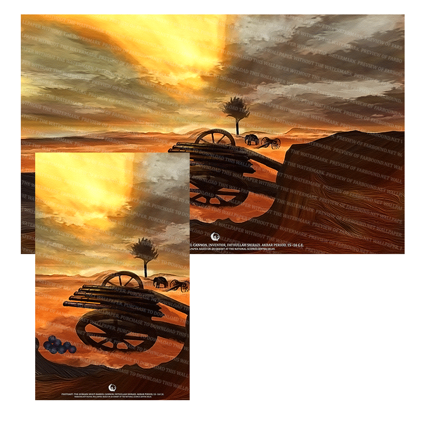Farbound.Net Digital Wallpapers: Showing a photoart presentation of a Gurkani Multibarrel Cannon.