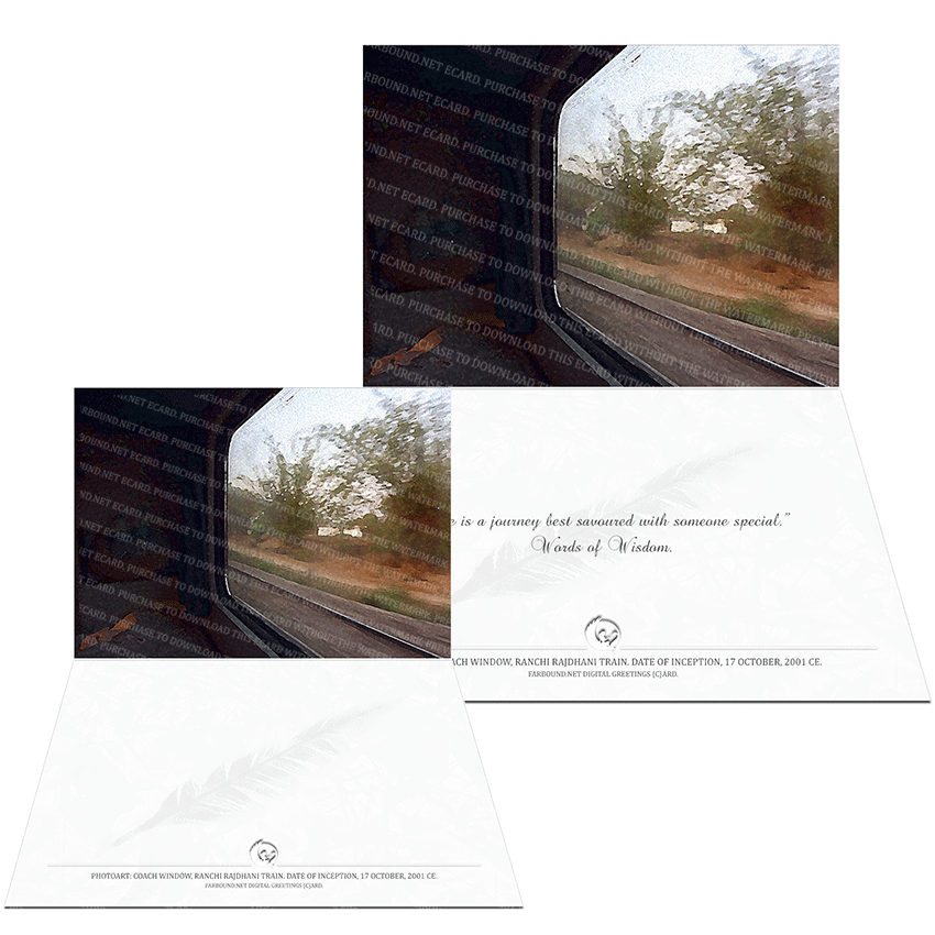 Farbound.Net Greetings Card: Showing a photo art representation of a Coach window of a Ranchi Rajdhani train.