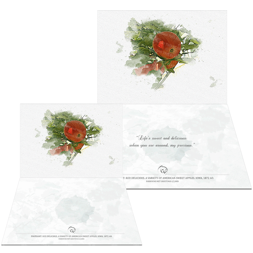 Farbound.Net Greetings Card: Showing a photo art representation of a Red Delicious Apple.