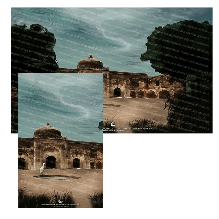 Farbound.Net Digital Wallpapers: Showing a photoart presentation of the Khair-ul-Manzil mosque, 1561 CE.