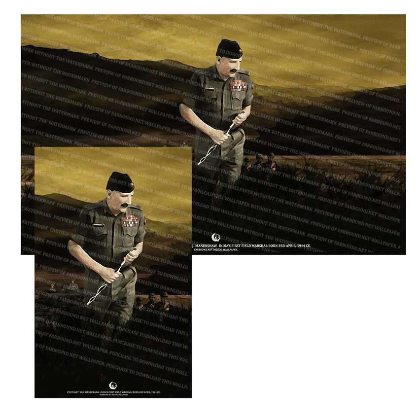 Farbound.Net Digital Wallpapers: Showing a photoart presentation of Field Marshal Sam Manekshaw.