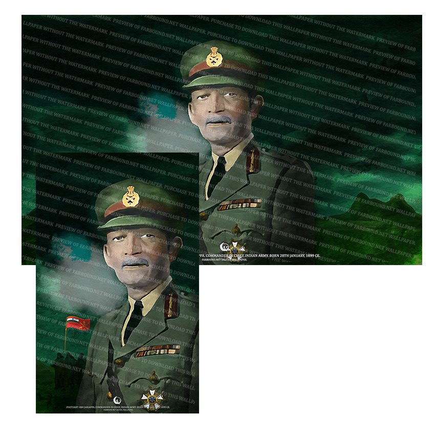 Farbound.Net Digital Wallpapers: Showing a photoart presentation of Field Marshal K.M Cariappa.