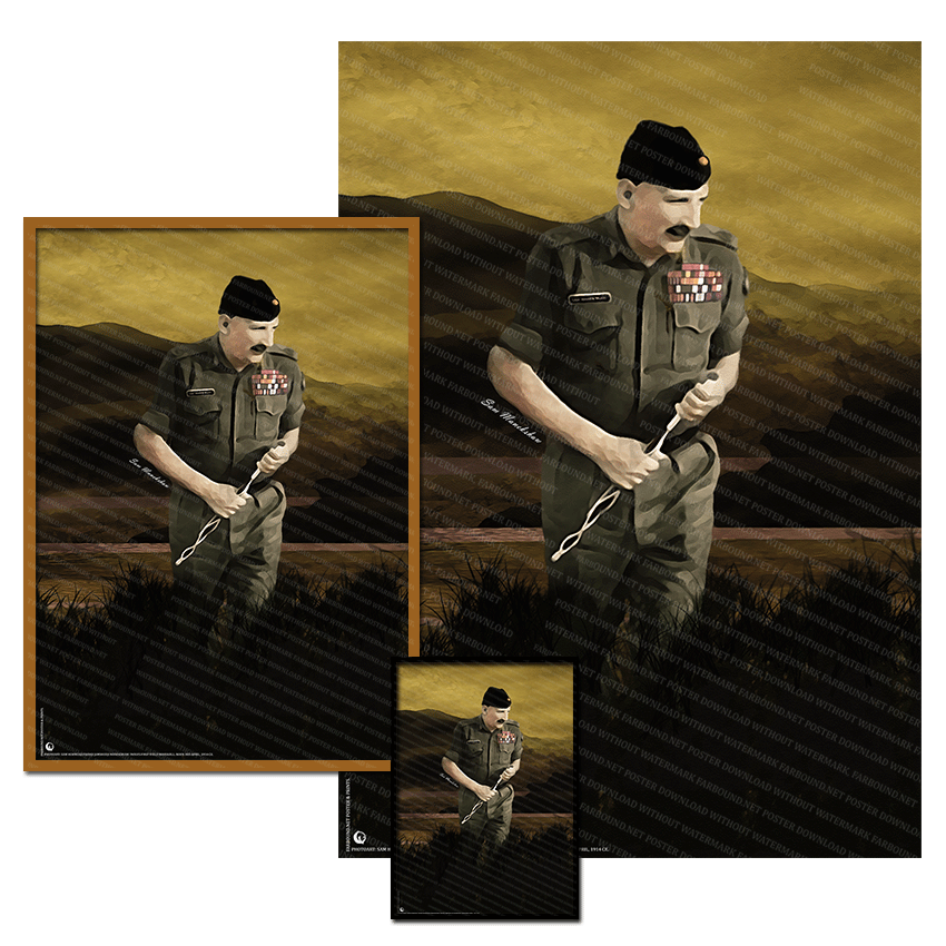Farbound.Net Poster and Prints: Showing a photoart presentation of Field Marshal Sam Manekshaw.