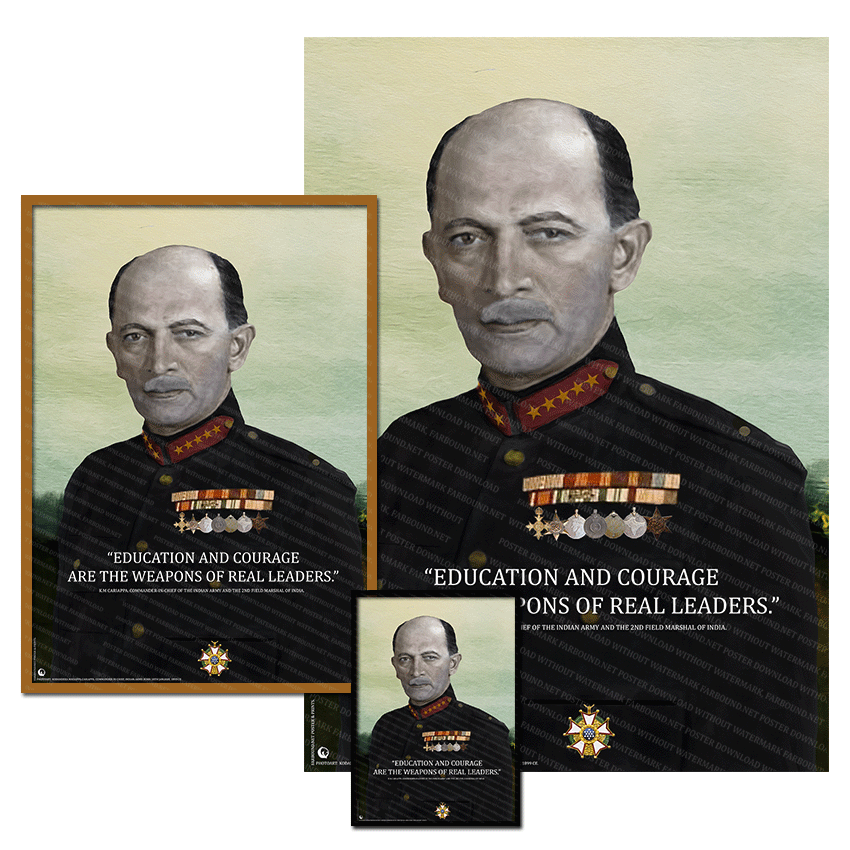 Farbound.Net Poster and Prints: Showing a photoart presentation of Field Marshal Km Cariappa.