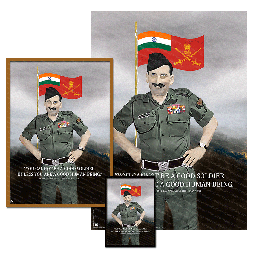 Farbound.Net Poster and Prints: Showing a photoart presentation of Field Marshal Sam Manekshaw.